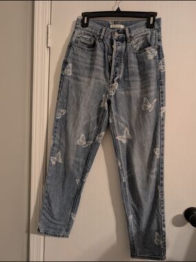 PacSun Light Blue Butterfly Print Boyfriend Jeans